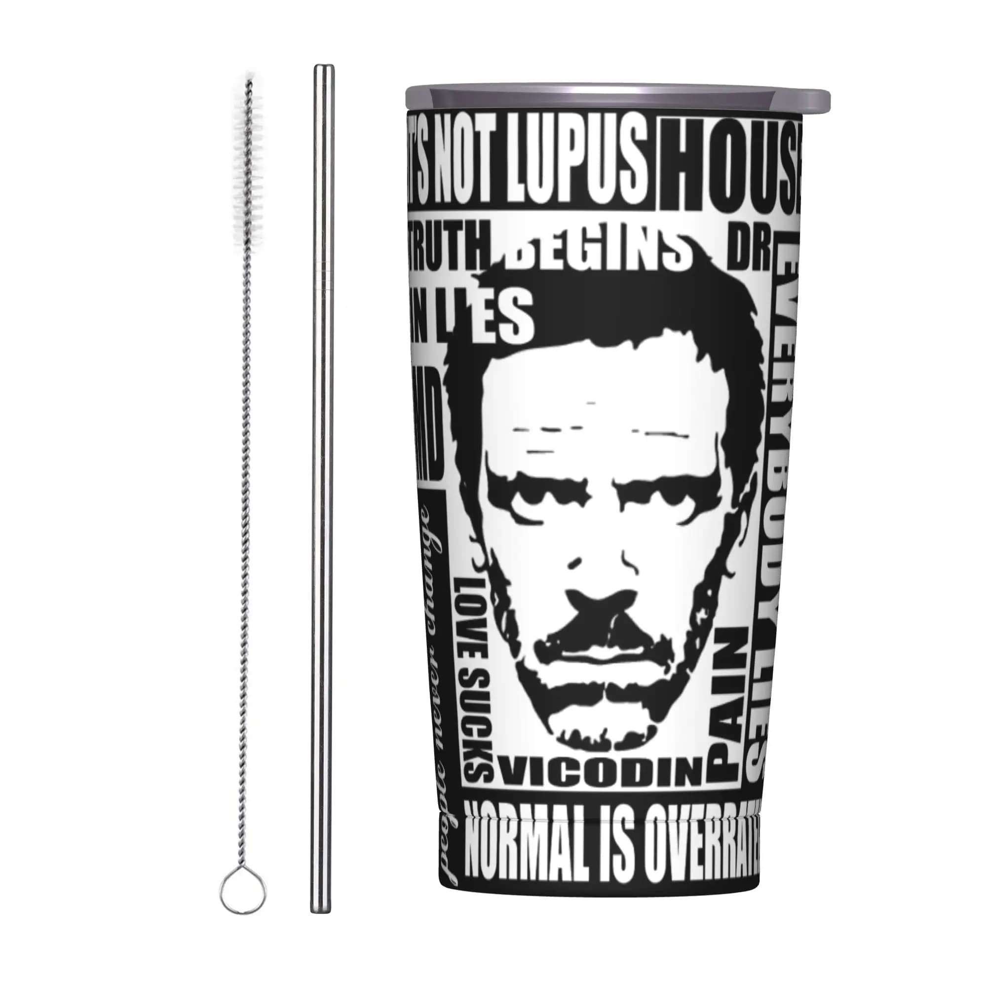 Borraccia Termica Isolante Dr. Gregory House (House MD) con Cannuccia, Tazza Sottovuoto per Ufficio, Casa, Auto, 20oz