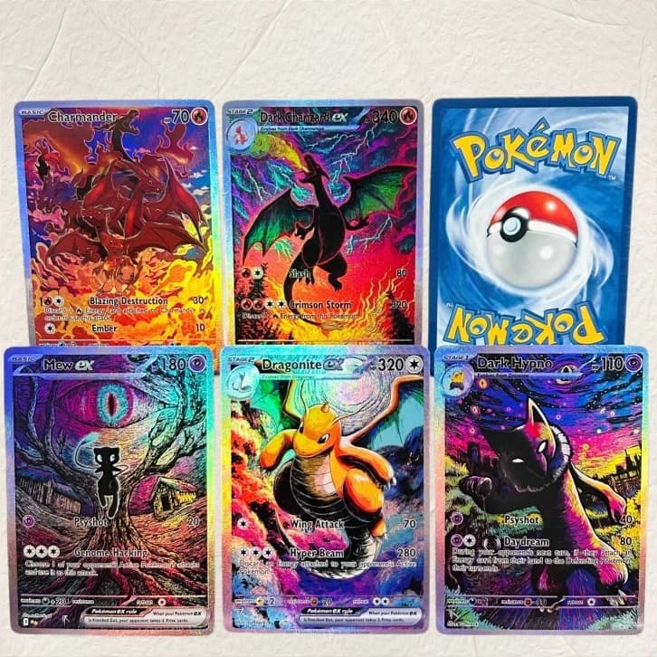 DIY Pokemon 5Pcs Charizard Mew Dragonite Dark Hypno Holographic Texture Cards Perfect Condition Classic Anime Collectible TCG
