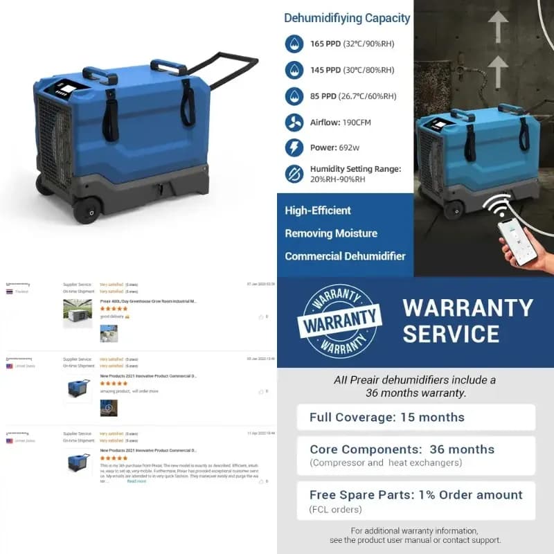 Deumidificatore Professionale 180PPD, Grado Commerciale per Danni da Acqua e Restauro Edilizio