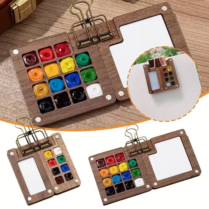 Portable Watercolor Set Travel Palette Sketchbook Brush Pens Binder Clips for Artists Students Painting Tools Drawing Supplies