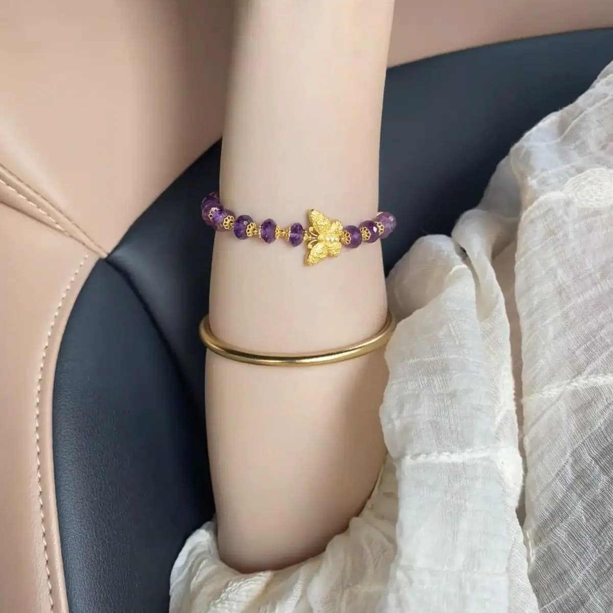 Bracciale in cristallo viola farfalla da 6 m da donna, nuovo stile, perline portafortuna, regalo di compleanno per gli amici