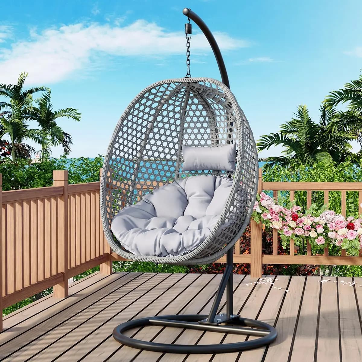 Egg-shaped rocking chair with support, for interior and exterior, aluminum frame, removable cushion, for patio and balcony, customizable