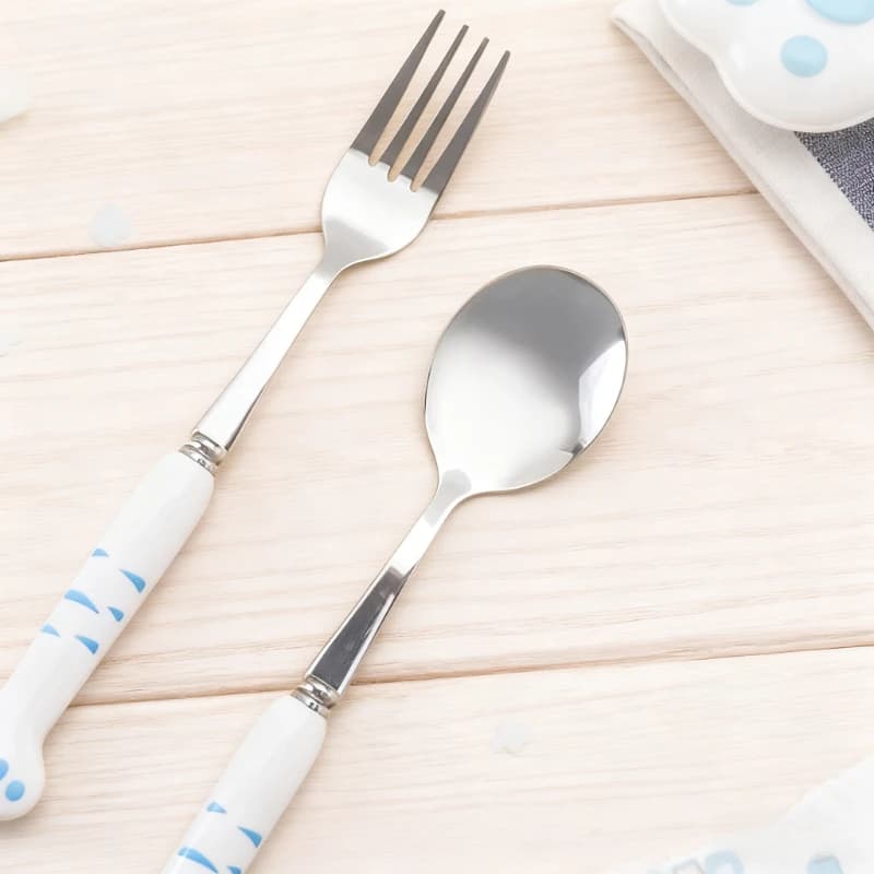 Simpatico set di posate per zampa di gatto Cucchiaio forchetta in acciaio inossidabile con scatola di immagazzinaggio Stoviglie Stoviglie Posate Accessori per il pranzo Bento