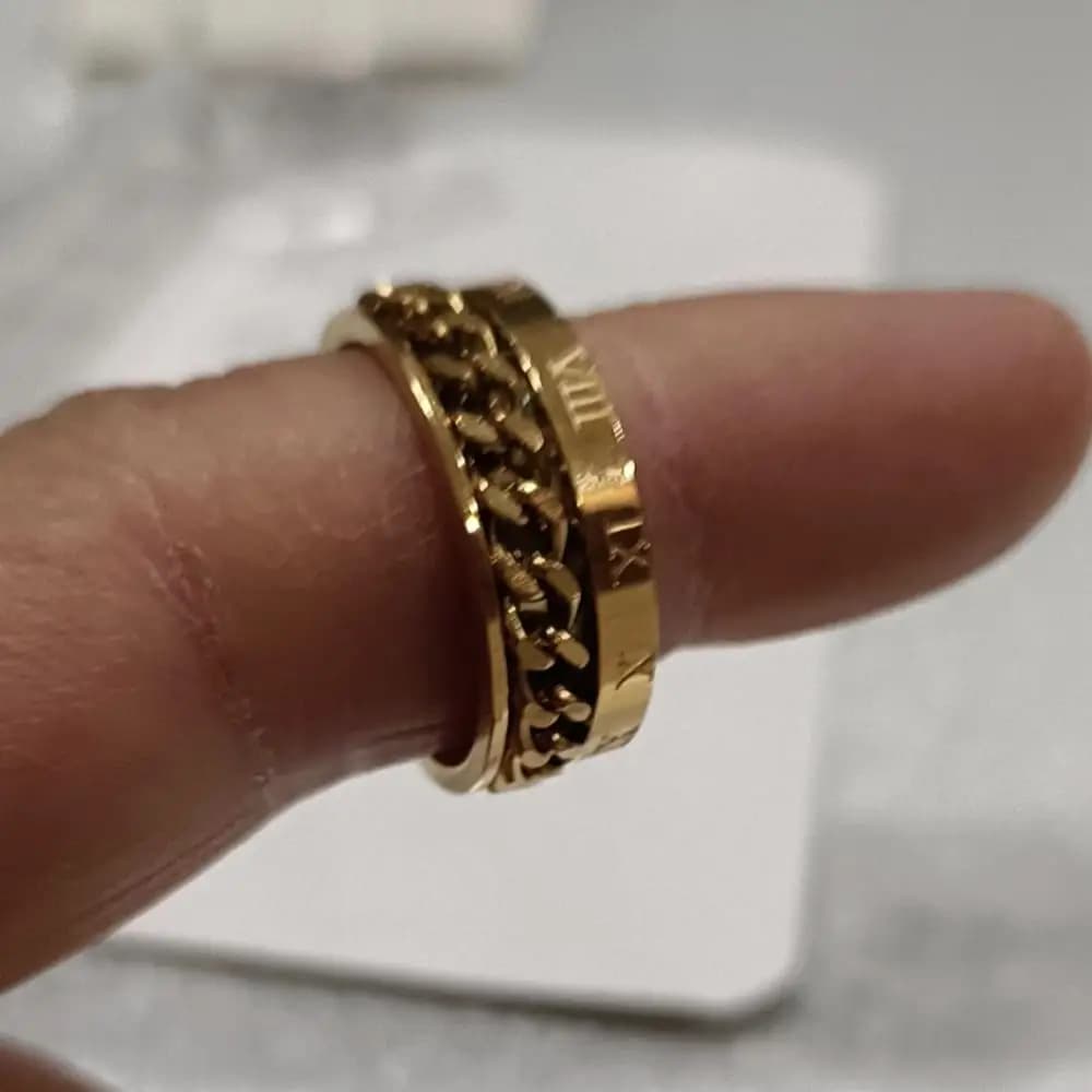 Anello Antistress Girevole a Catena in Acciaio Inossidabile e Titanio, Gioiello Punk Rock, Regalo per Donne e Uomini