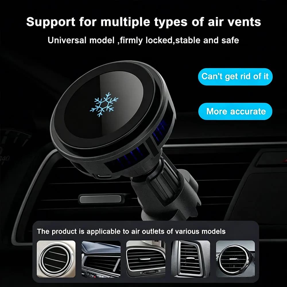 Cooling Car Magnetic Wireless Charger Air Vent Phone Holder Stand For iPhone 17 16 15 14 13 12 Pro Max Car Fast Charging Station