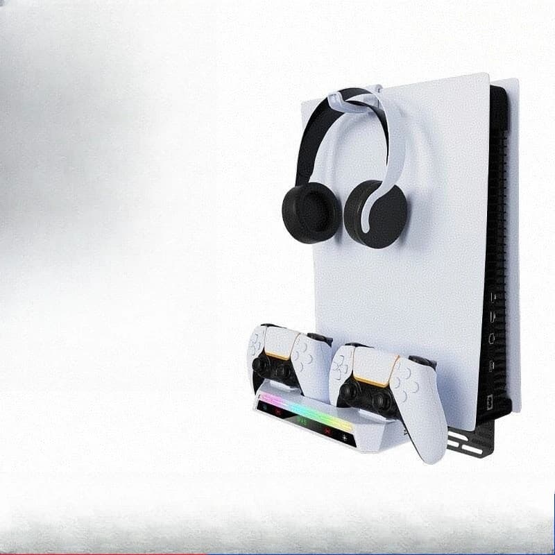 PS5 Console Universal Wall Stand, Elite Game Controller Charging Dock, Headphone Mount, Headphone Mount with RGB Ambient Light
