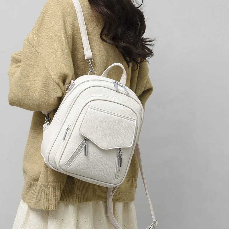 Zaino da donna in pelle PU Borsa a tracolla da scuola per college moda per ragazze Zaino multitasche Zaino da viaggio per donna