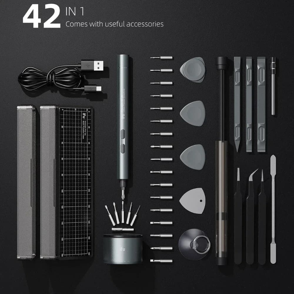 IFu Mini Electric Screwdriver Set 42 in 1 Small Electric Screwdriver Cordless for Electronics Phone Camera Laptop Watch Repair
