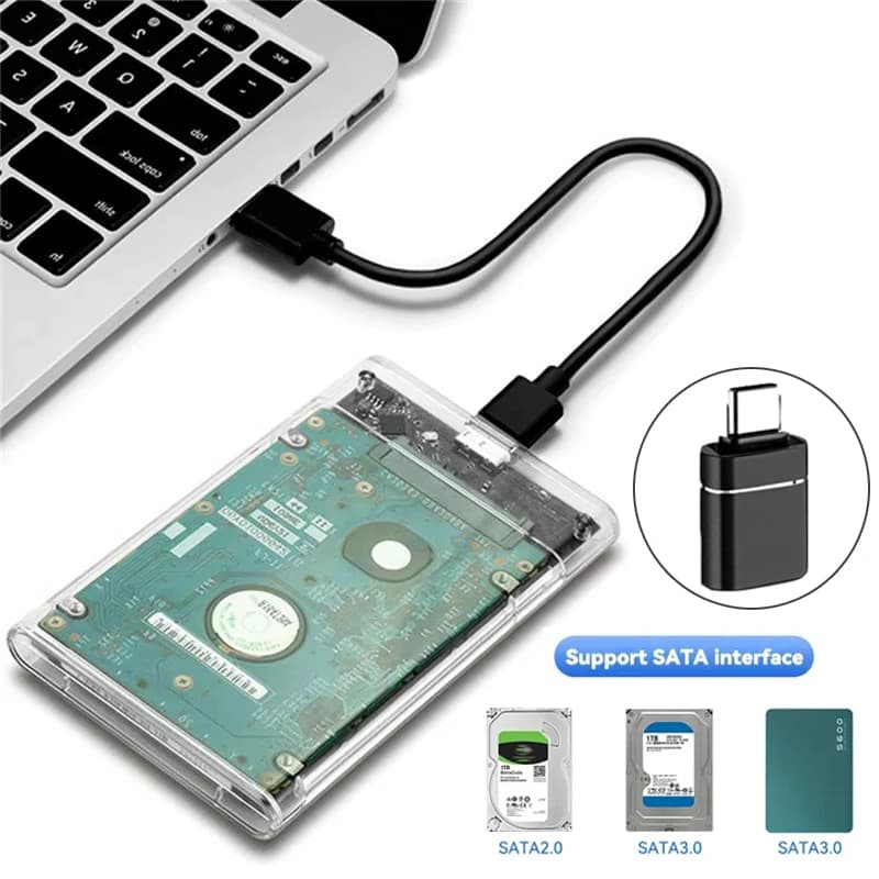 2.5'' External Hard Drive Enclosure USB 3.0 to SATA III Tool-Free Clear Hard Disk Case for 2.5 inch 7mm 9.5mm SATA HDD SSD Case