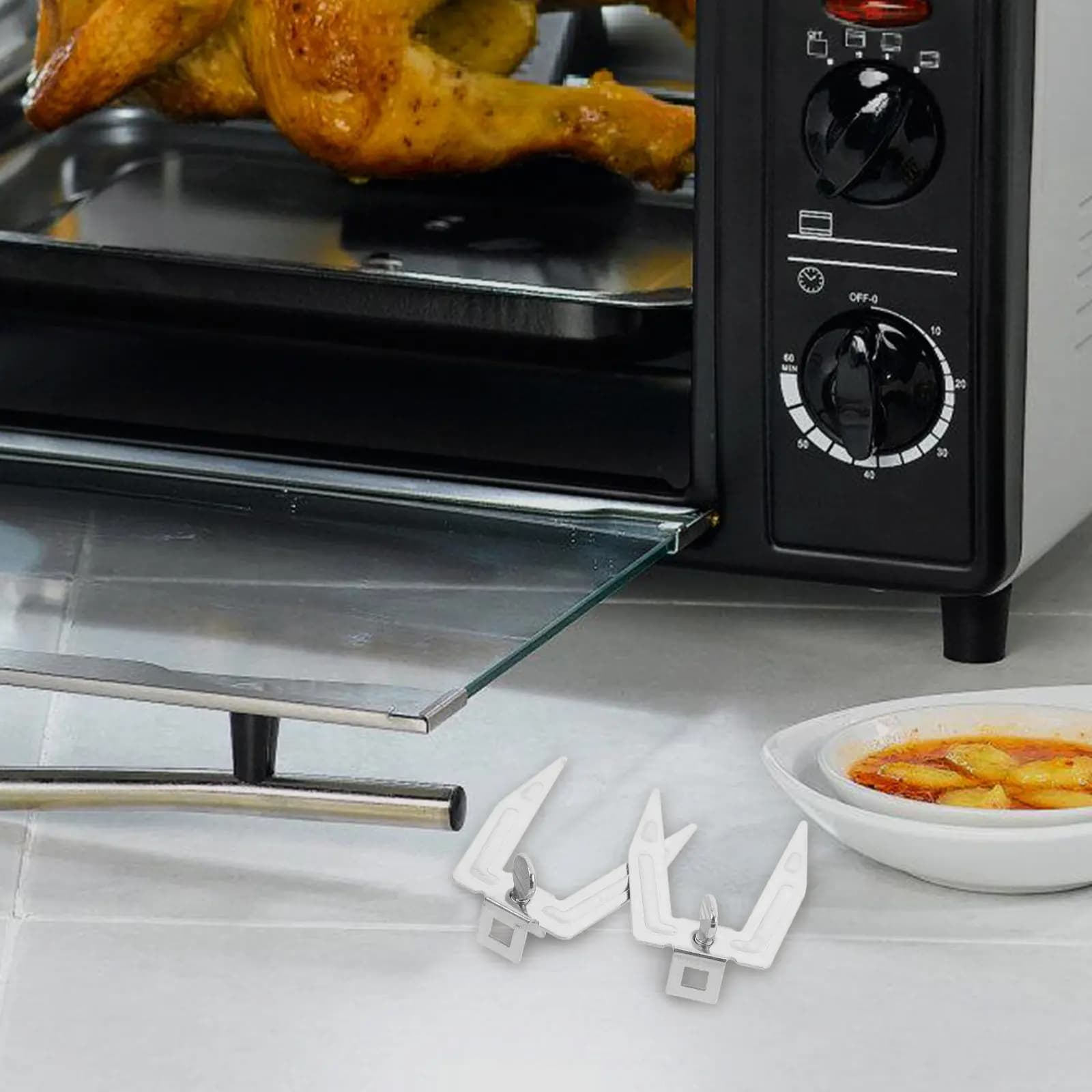 2Pcs Stainless Steel Air Fryer Roast Chicken Fork Rotating Grill Fork Barbecue Meat Cooking Accessory Oven Supply