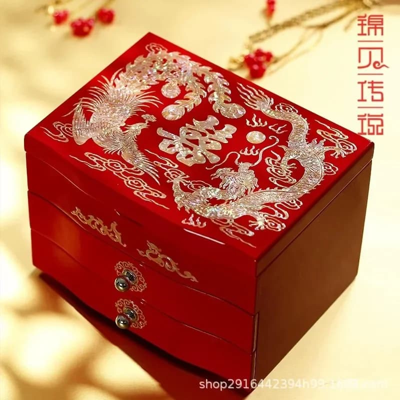 for Jinbei Legend Luodian Lacquer Jewelry Box Wooden Three Gold Dowry Storage High end Wedding Gift for Women Bride
