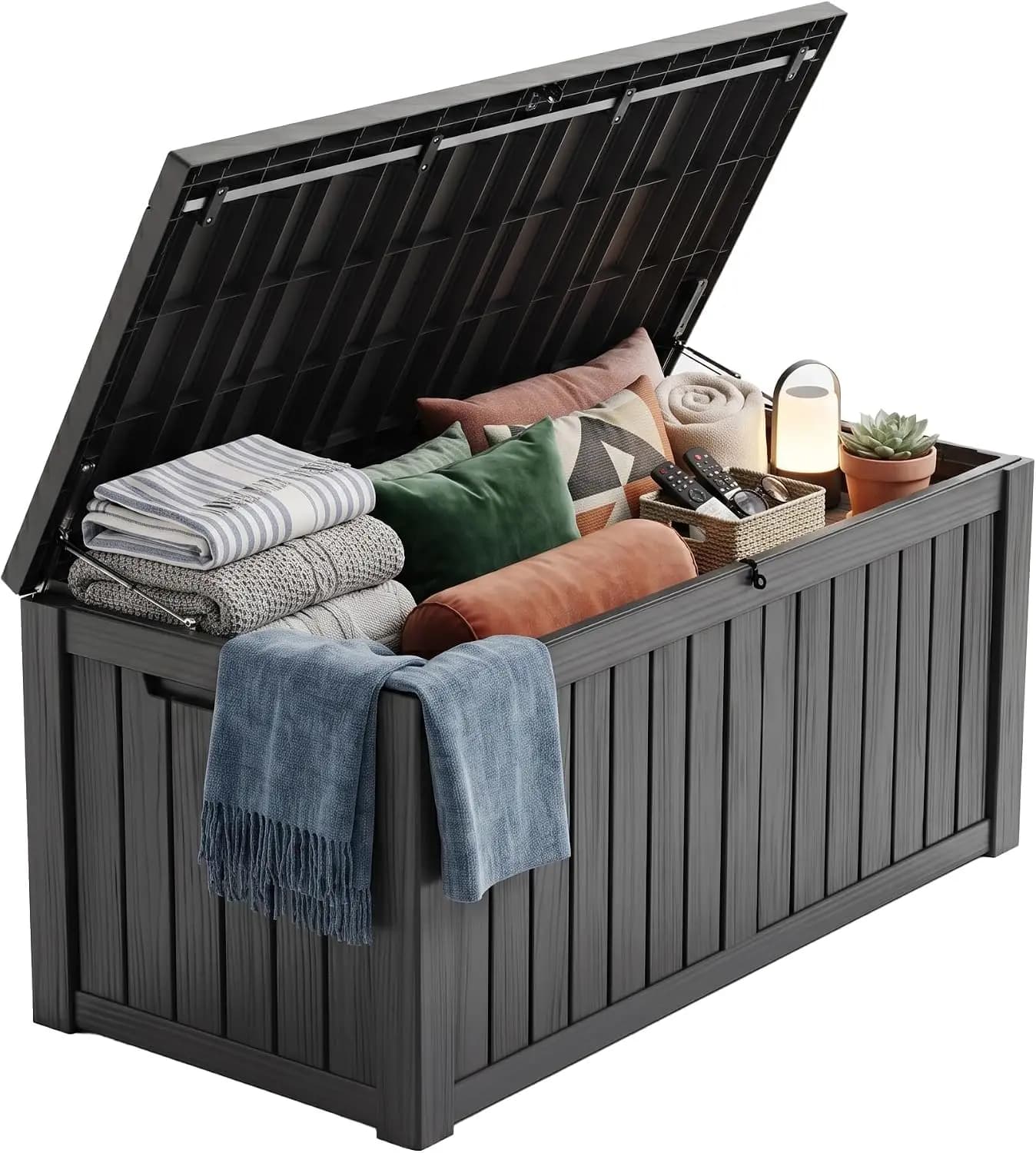 200 Gallon Lockable Resin Deck Box, Waterproof & UV‑Resistant Outdoor Storage Box for Patio Cushions, Furniture, Garden Tools and Supplies, Black