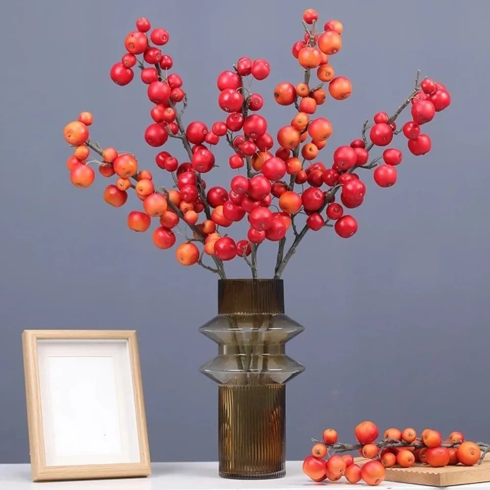 30 Heads Artificial Fruit Branch Small Fruit Green Plants Foam Fruits Branch Realistic Plastic Fake Plants Floral Arrangement