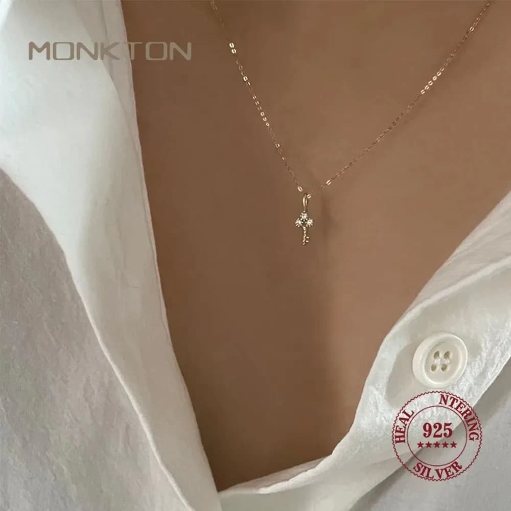 Collana Monkton S925 in argento sterling placcato oro 14 carati per donna, con zirconi, mini catena a clavicola, accessori di lusso.