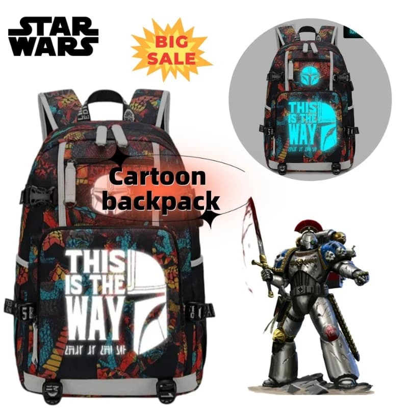 Star Wars Zaino creativo che si illumina al buio Mandalorian Anime Cosplay Borsa da scuola Zaino personalizzato per studenti alla moda regalo