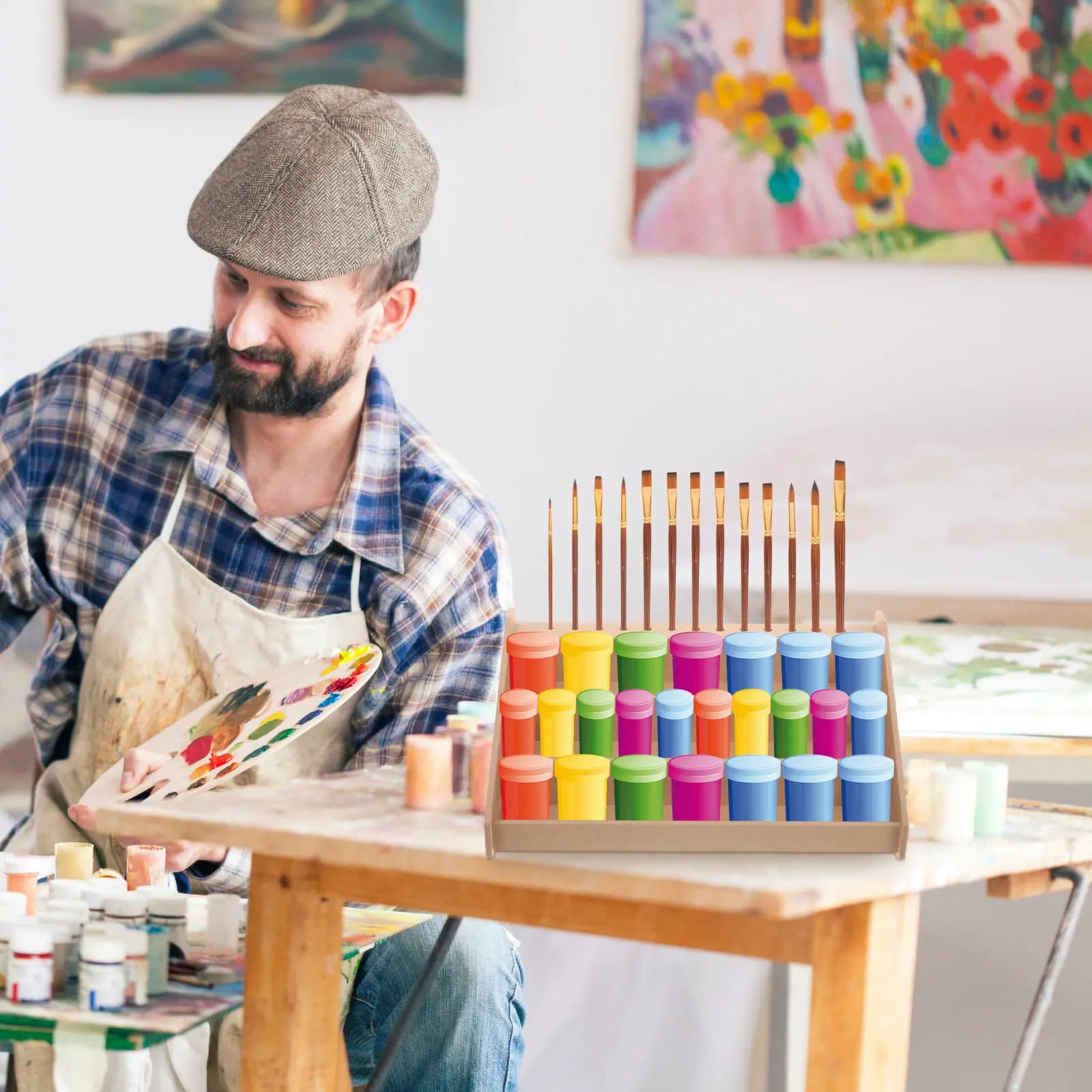 13 Grid Paint Rack Acrylic Pigment Stand Brush Holder Desktop Organizer Storage for Artists and Craft Paint Storage
