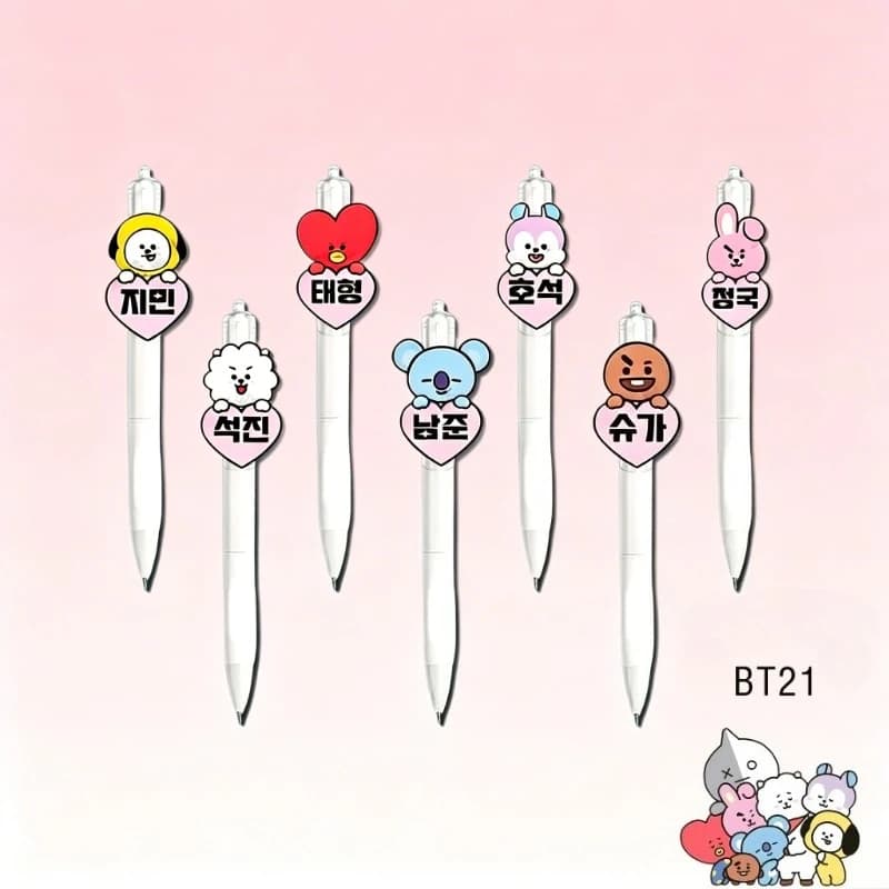 BT21 cartoon cute student gel pen kawaii acrylic patch black retractable pen stationery fan support anime merchandise wholesale