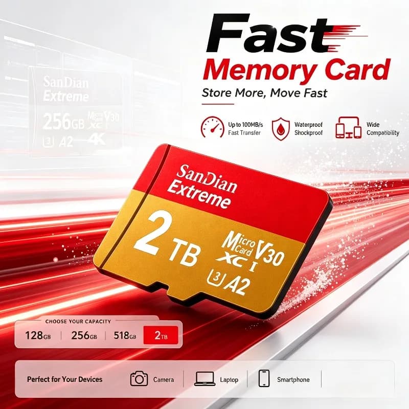2026 Micro TF/SD Memory Card 1TB 128GB Class10, Mini Card for Camera, Phone, and Tablet Devices.