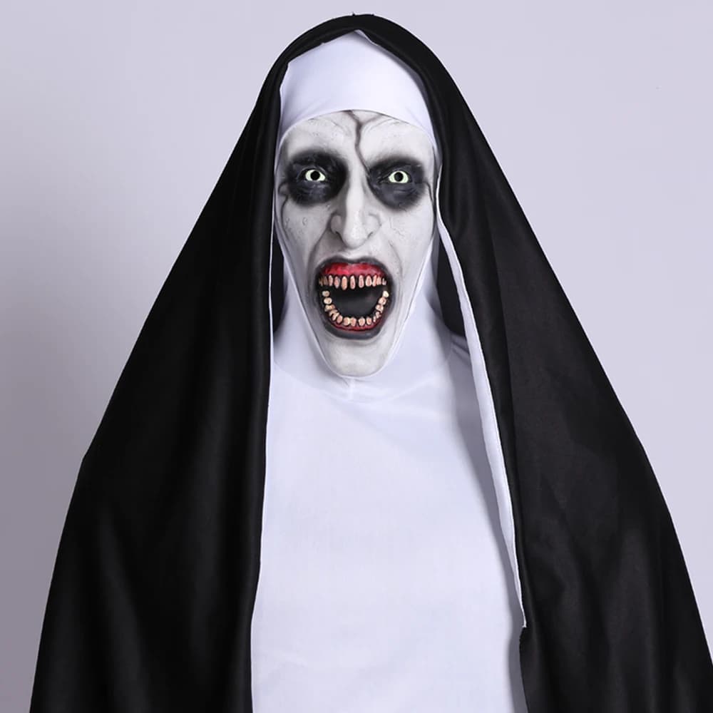Horror The Nun Mask Cosplay spaventoso Bloody Demon Ghost Face maschere in lattice con foulard Halloween Party Costume puntelli Deluxe