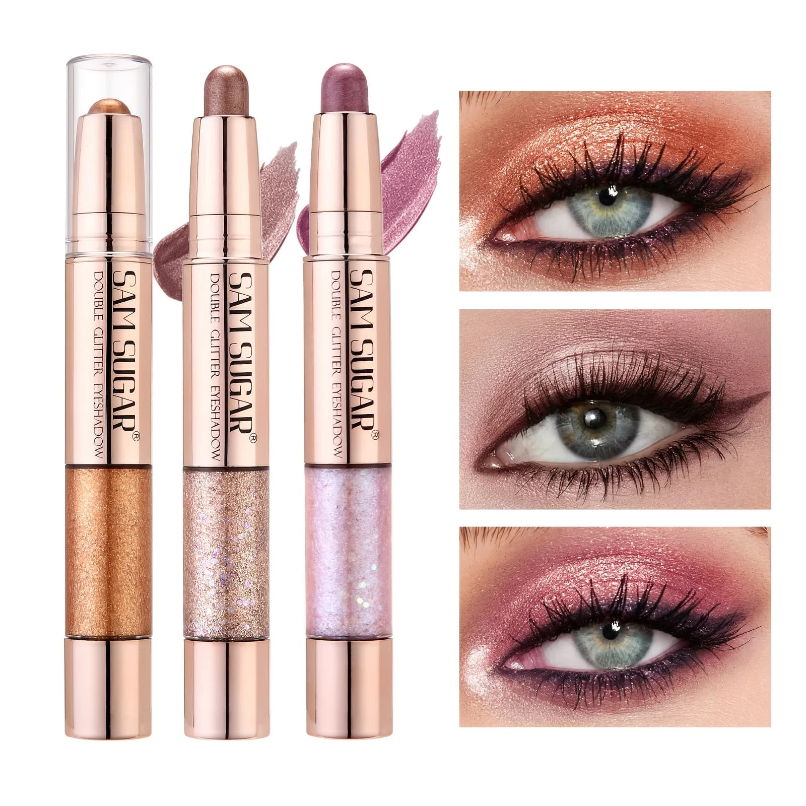 Two Tone Gradient Eyeshadow Stick Lazy Makeup Essential, Easy one-swipe eye makeup, highly pigmented long-wearing formula, anti-smudge, waterproof and sweat-resistant texture, simple to operate, perfect makeup tool for makeup newbies