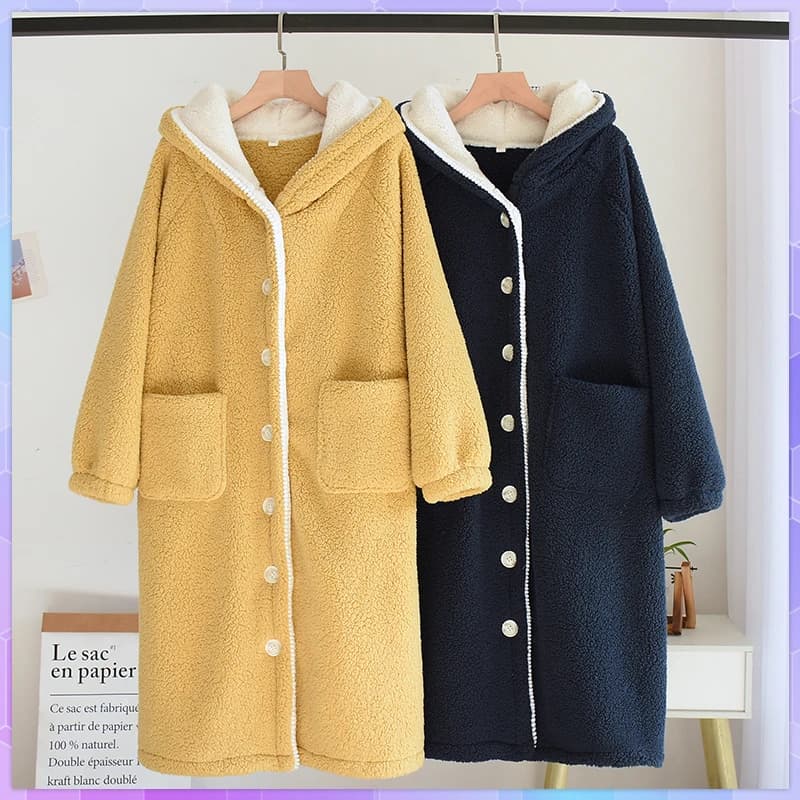 Solid Winter Kimono Home Robe pajamas women's dress thickened warm bathrobe Sleepwear Homewear nightdress