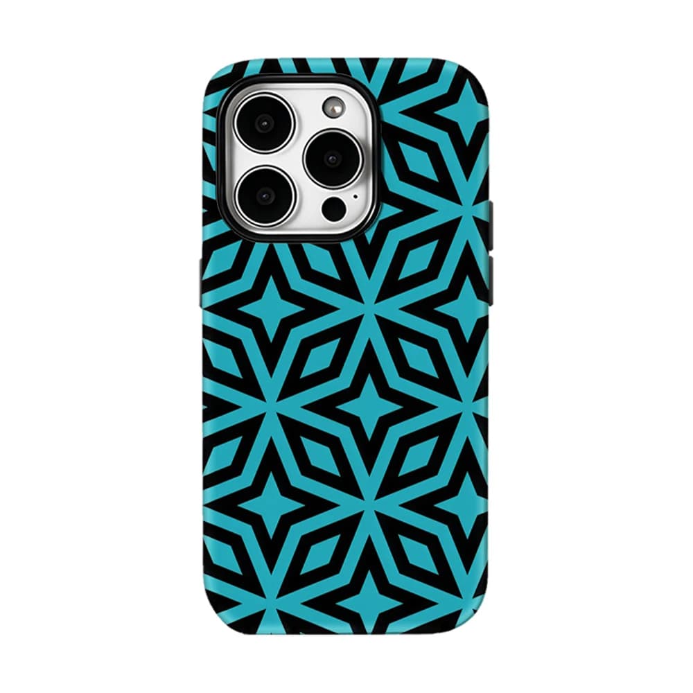 Custodia per telefono con motivo geometrico a stella ciano per iPhone 17 16 15 14 13 Pro Max Plus, custodia magnetica robusta a strato singolo/doppio