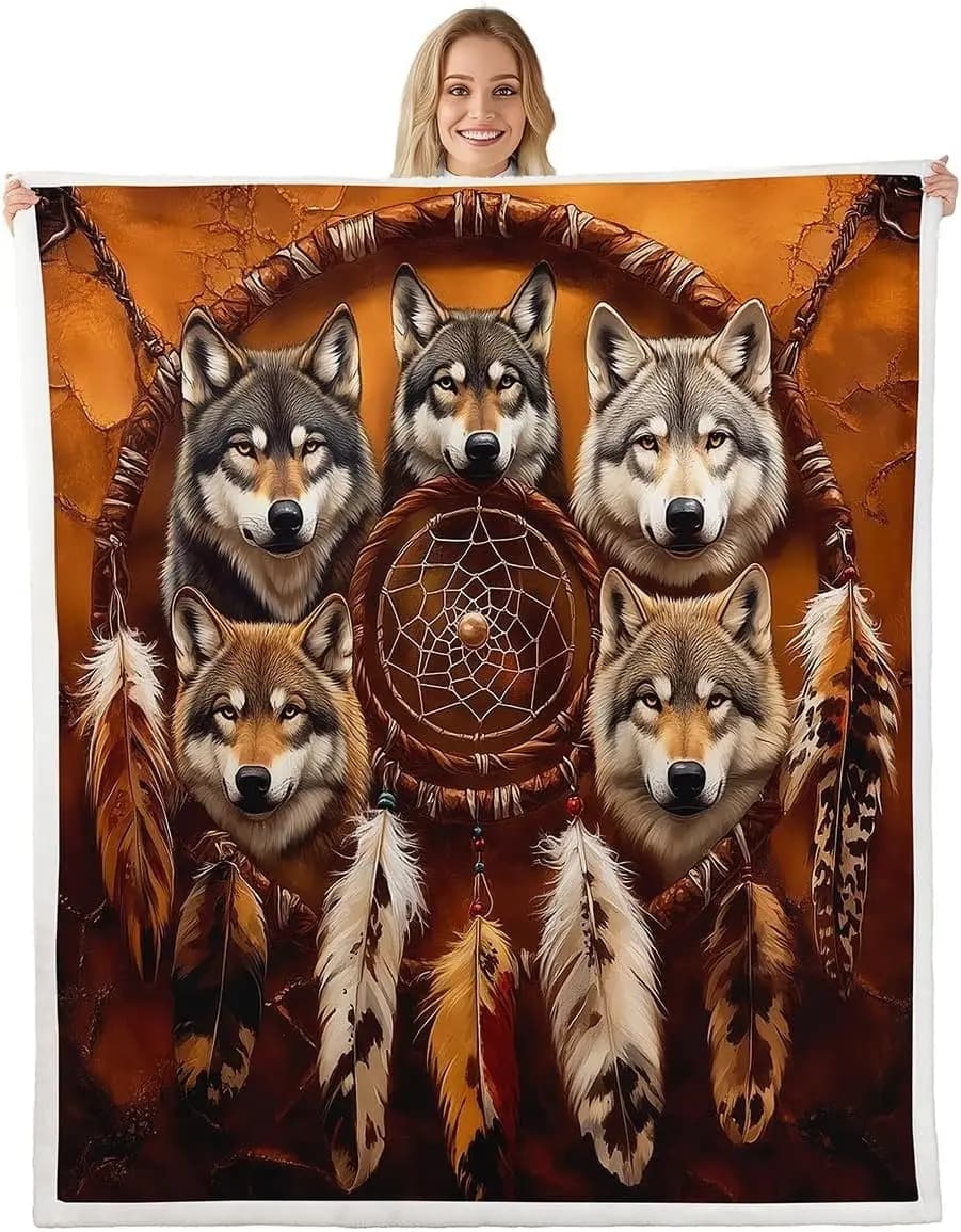 Fleece Throw Blanket Queen Dark Brown Plush Blanket for Bed Sofa Couch Dreamcatcher Sherpa Blanket Indian Hippie Feather Print
