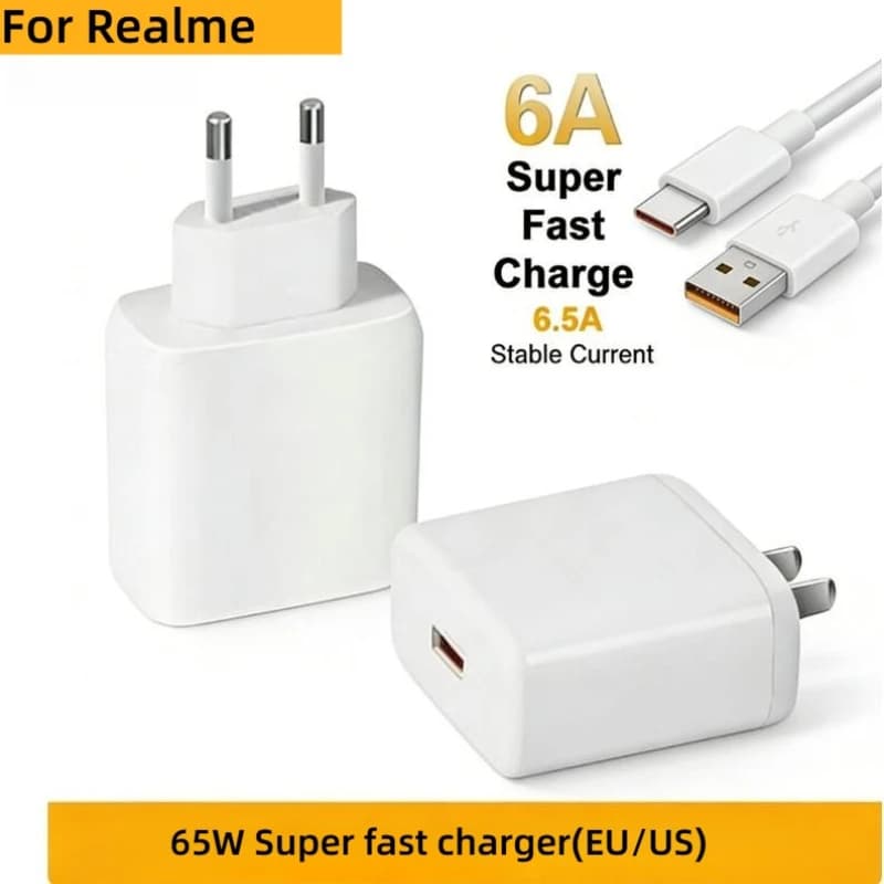 Adattatore di alimentazione con spina EU/US per caricabatterie Realme 65W SuperDart, originale per Realme 10 Pro Plus GT Neo2T GT2 Q5 9 Pro 8 7