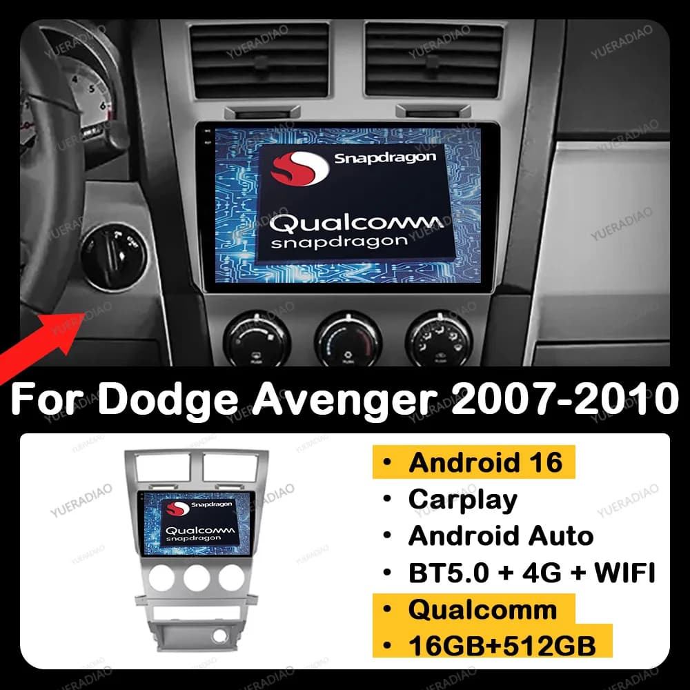 Android 16 Car For Dodge Avenger JS 2007 - 2010 For Dodge Nitro 2006 - 2011 Head Unit GPS NAVI Multimedia Video Player QLED 2DIN