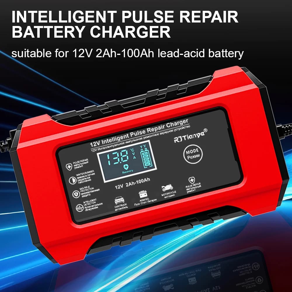 Digital display screen for car/motor chargers with European plug suitable for lead batteries 12V6A smart charger