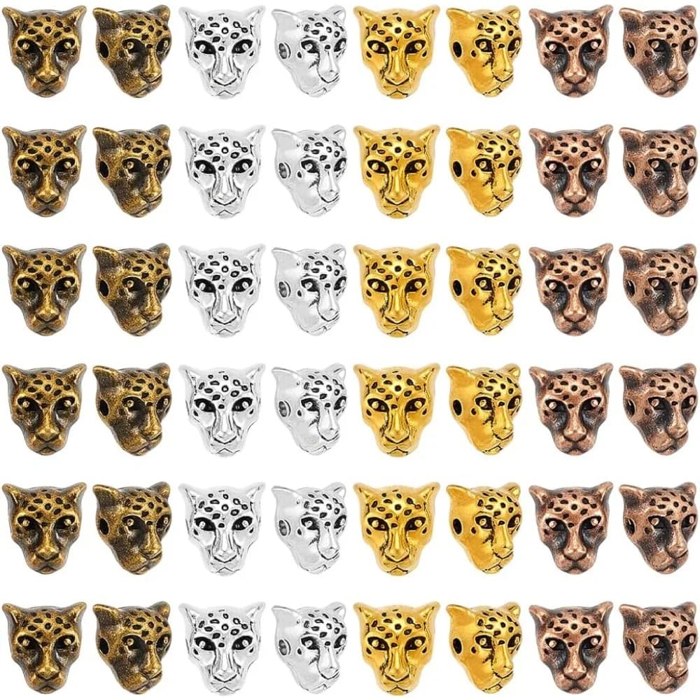 4 colori perline testa di leopardo 100 pezzi braccialetto animale perline stile lega perline distanziatori metallici sciolti per uomo collana braccialetto estivo
