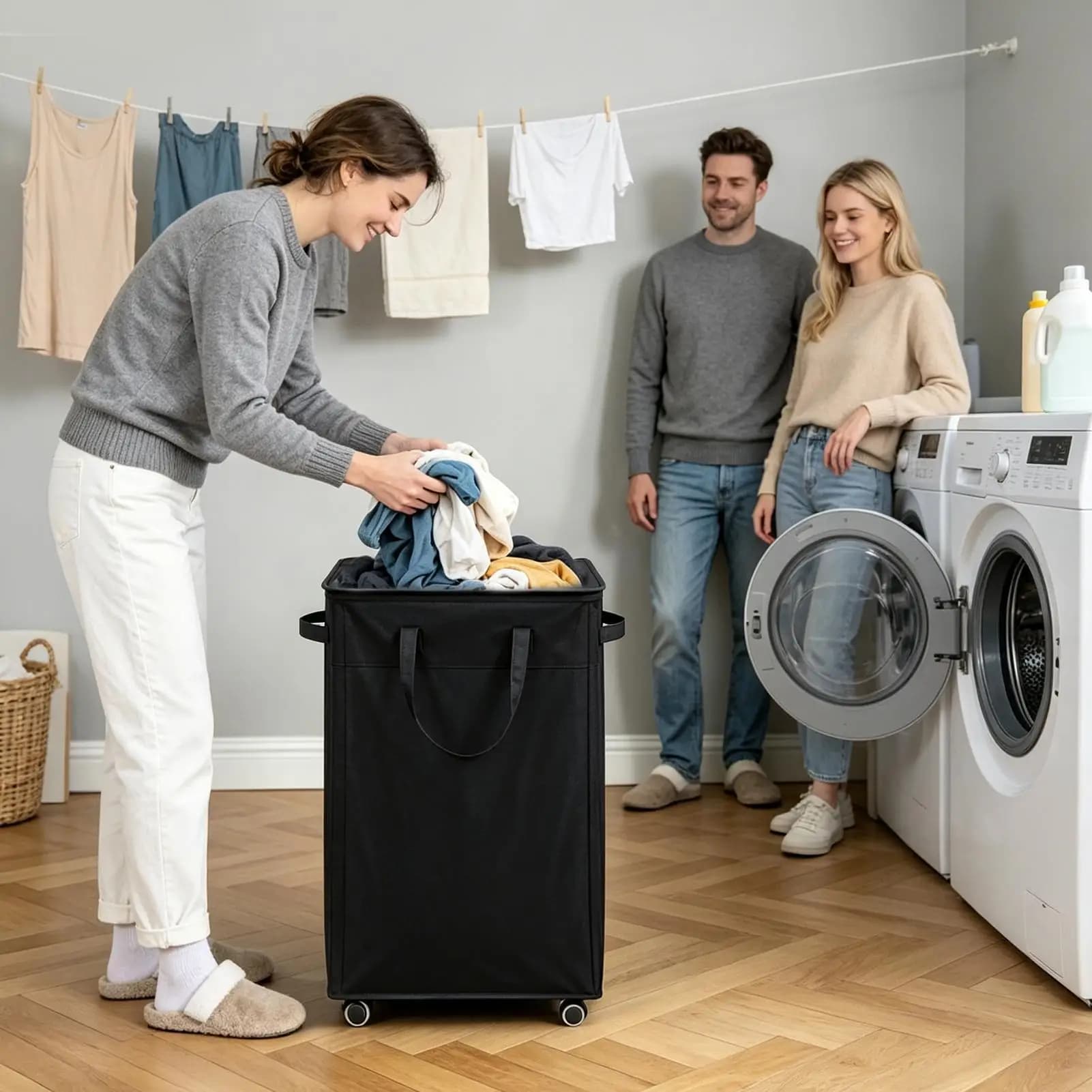 Cesto Portabiancheria con Ruote 75L, Cesto Portaoggetti con Sacca Lavabile Rimovibile e Maniglia, Cesto Portabiancheria con Ruote per Camera da Letto, Bagno, Dormitorio