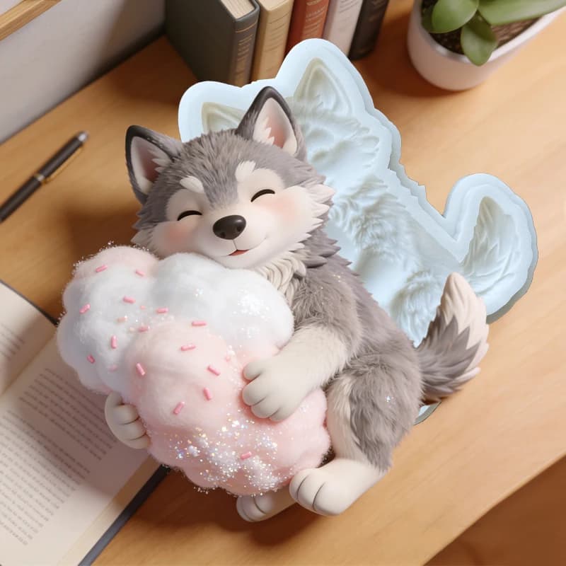 Stampo in silicone a forma di lupo che dorme tra le nuvole, stampo riutilizzabile per resina, argilla e gesso, stampo decorativo fai da te fatto a mano