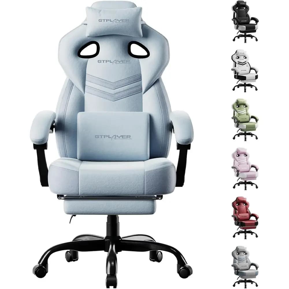 Sedia da Gaming Ergonomica Grande e Alta con Poggiapiedi e Supporto Lombare, Comoda Poltrona da Ufficio Reclinabile per Uso Intensivo, Blu