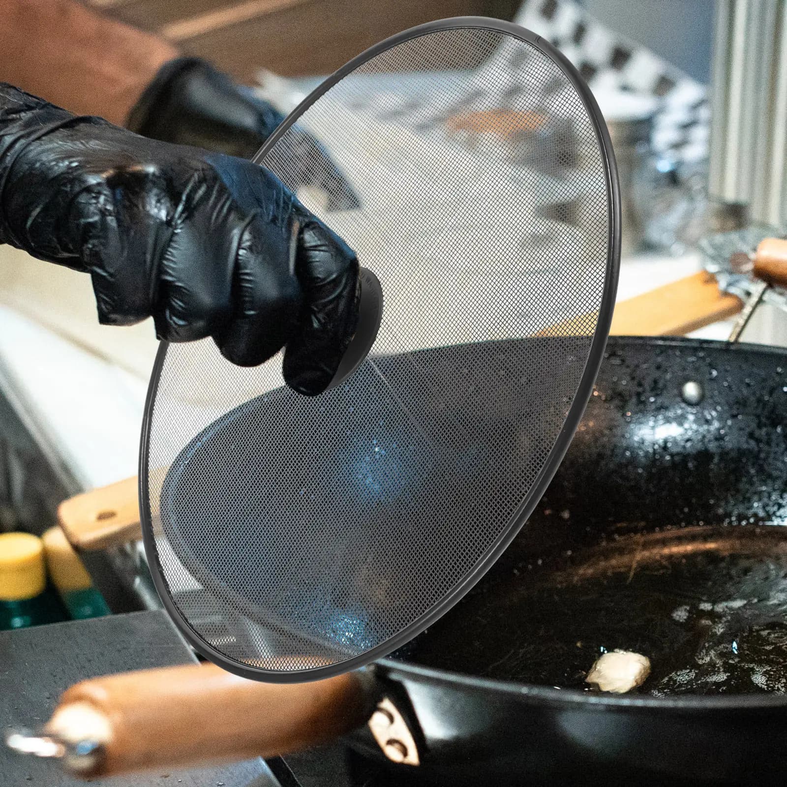 Stainless Steel Splatter Screen Guard Frying Pan Cover Fine Mesh Oil Splash Protector Cooking Pan Lid Universal Pot Lid Grease