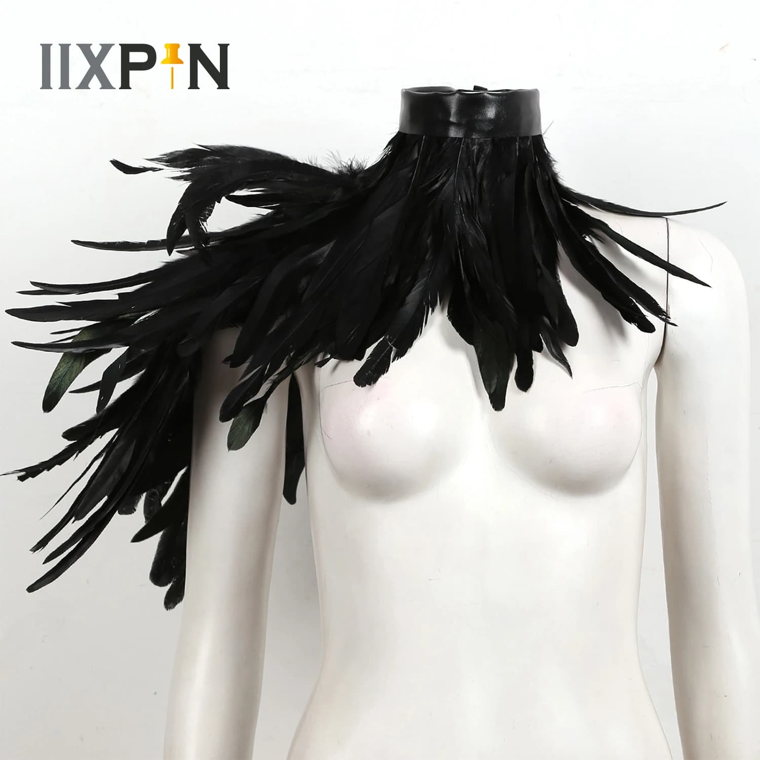 Punk Gothic Natural Dyed Rooster Feather Cape scialle spalla ali girocollo collare per la festa Halloween Cosplay Rave Stage Costume
