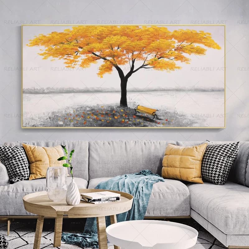 Golden Rich Tree Painting Home Decor Light Prints on Luxury Canvas Wall Art Pictures for Living Room Decorations for Home Abstracts Frameless
