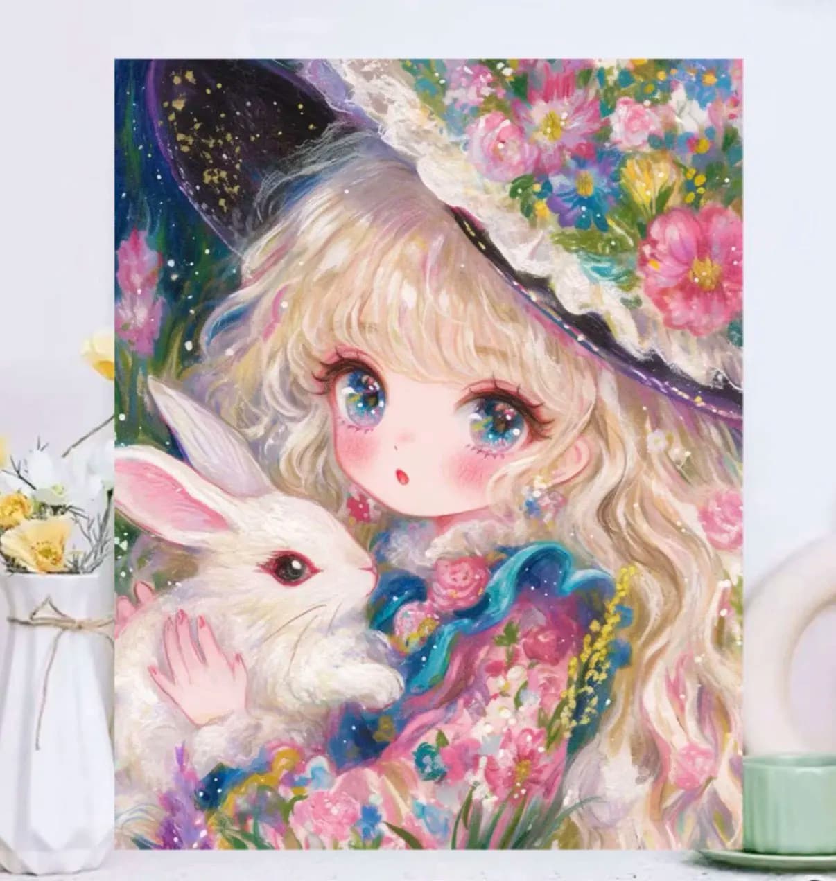 60x70cm Girl with Rabbit Cross Stitch Kit 9ct DIY Embroidery Needlework Decor Handmade Kit with Threads And Drawings