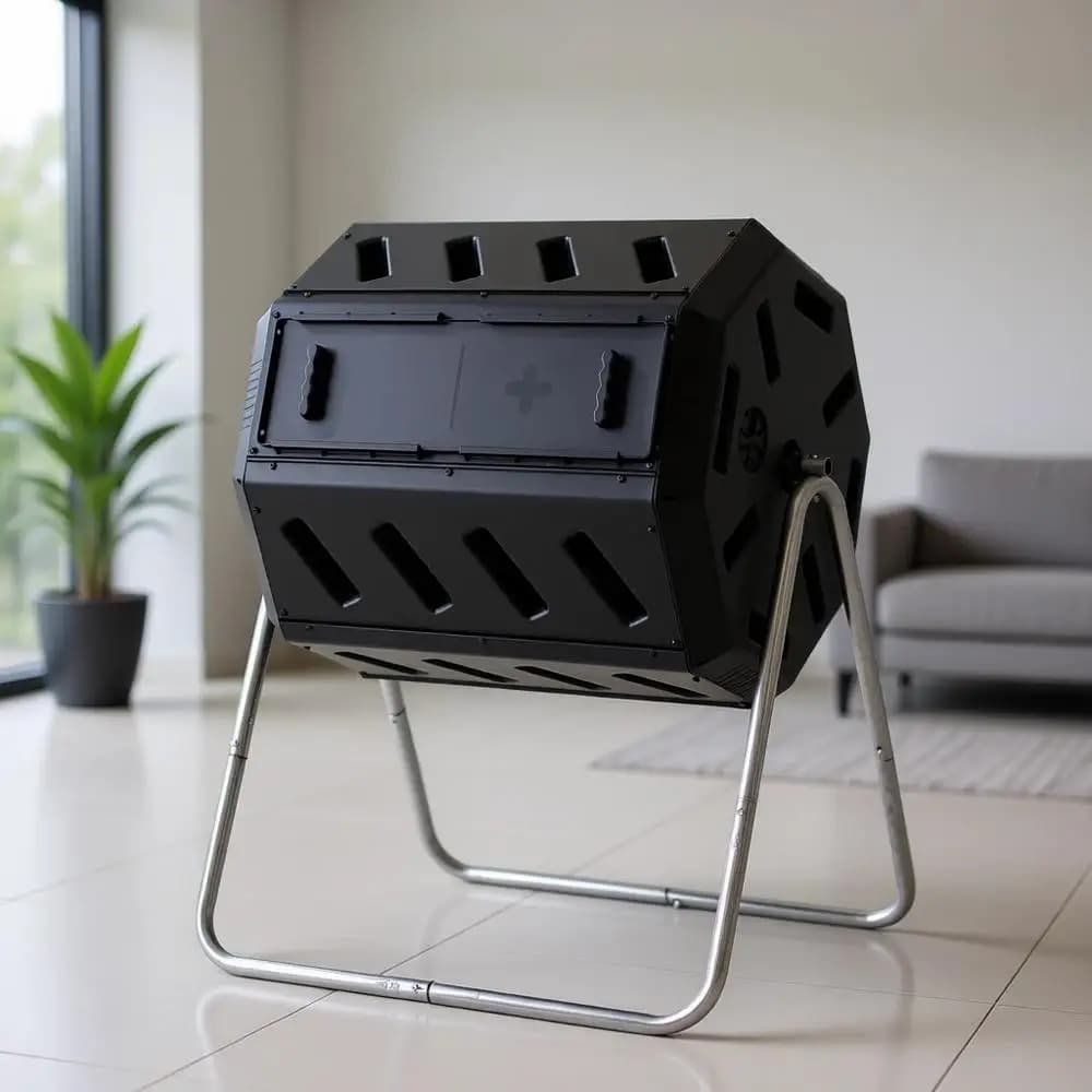Composter a Doppia Camera in Resina Riciclata, Bidone Rotante da 140 Litri per Rifiuti da Giardino e Cucina