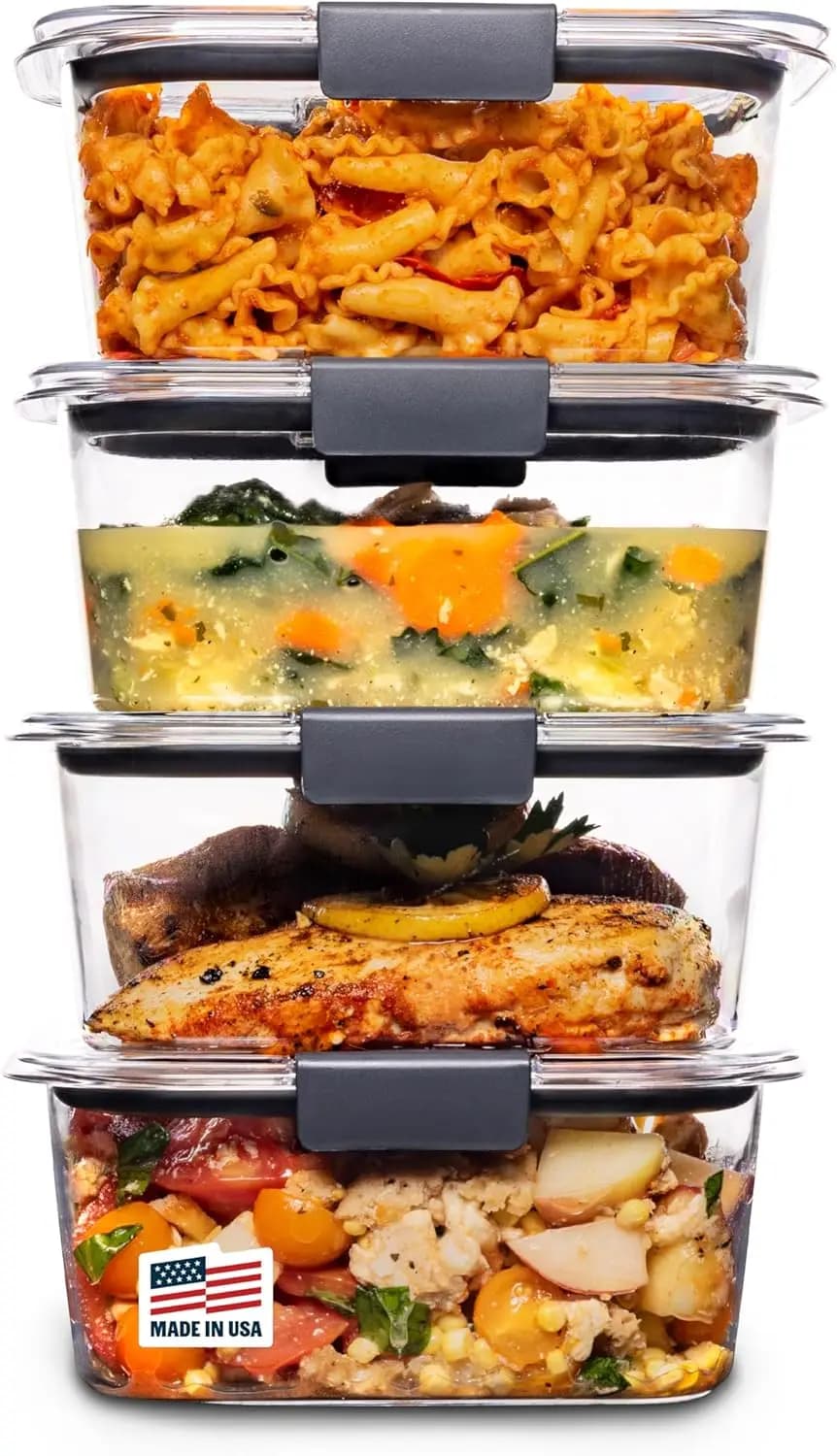 Contenitori Ermetici per Alimenti Senza BPA con Coperchi, Set da 4 (4,7 Tazze) per Pranzo, Preparazione Pasti e Avanzi