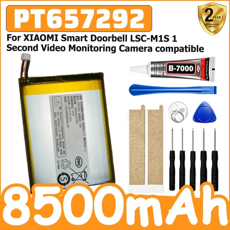 New 8500mAh PT657292 Battery for XIAOMI Smart Doorbell LSC-M1S 1 Second Video Monitoring Camera compatible
