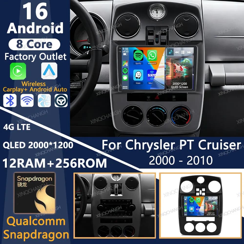 Android 16 Car Radio For Chrysler PT Cruiser 2000 - 2010 Multimedia Stereo Video Player Carplay Auto QLED Qualcomm Head Unit BT