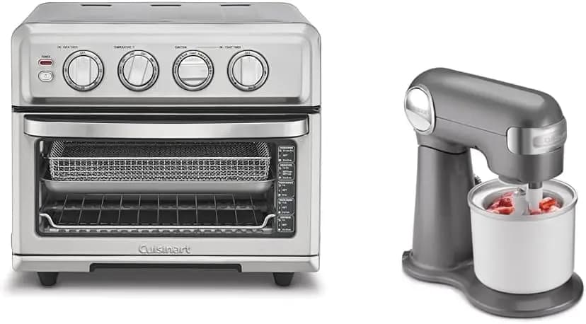 Air fryer and convection toaster, stainless steel 8 in 1, white, with attachment for fruit and ice cream machine