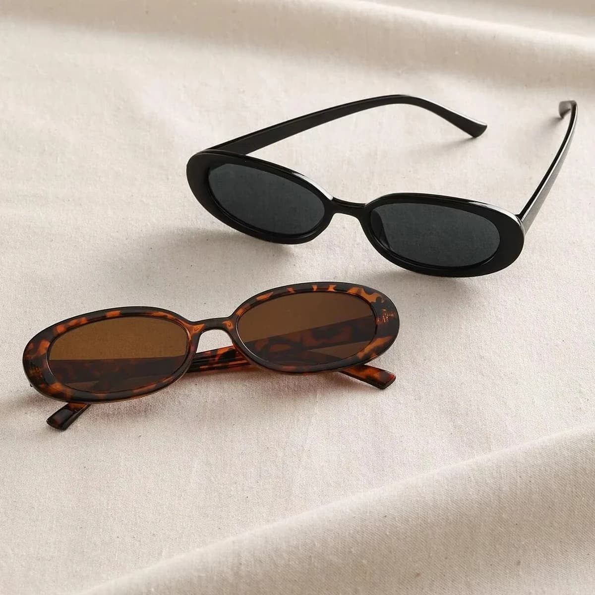 2 vintage oval plastic sunglasses with small frame, UV protection, fashionable, for outdoor travel, beach, holidays