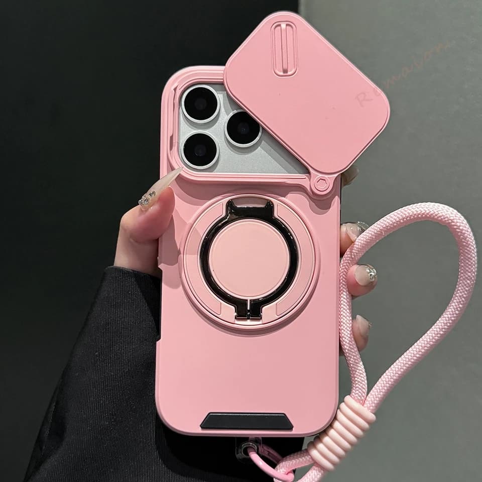 Custodia Magnetica con Supporto da Polso per iPhone 17E 15 12 11 13 14 16 E 17 Air Pro Max 16 Plus, Cover Protettiva Armor con Staffa Magsafe