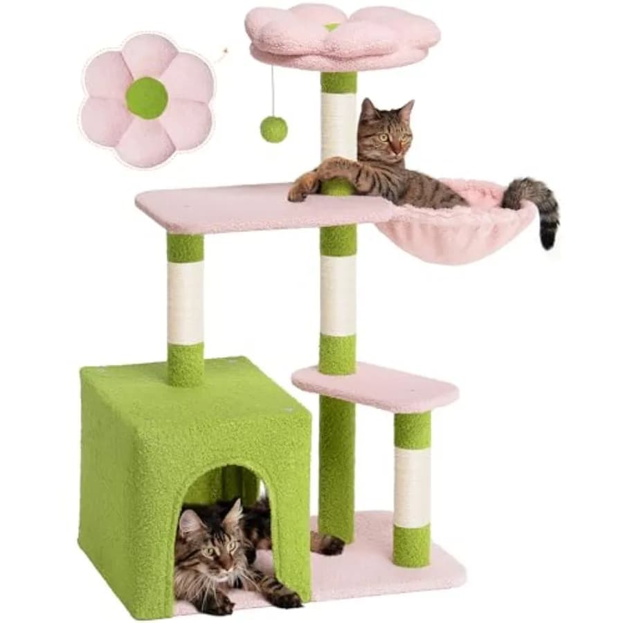 Tiragraffi per Gatti da Interno, Grande Cuccia a 2 Porte per Gatti Adulti Grandi, 41.2'' - Graziosa Torre per Gatti con Tiragraffi e Letto Accogliente