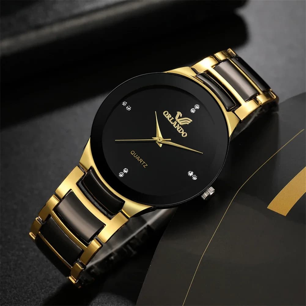 2024 Men's Watches Fashion Stainless Steel Quartz Watch Luxury Wrist Watch with Black Gold Dial Exquisite New Arrival Working Watch