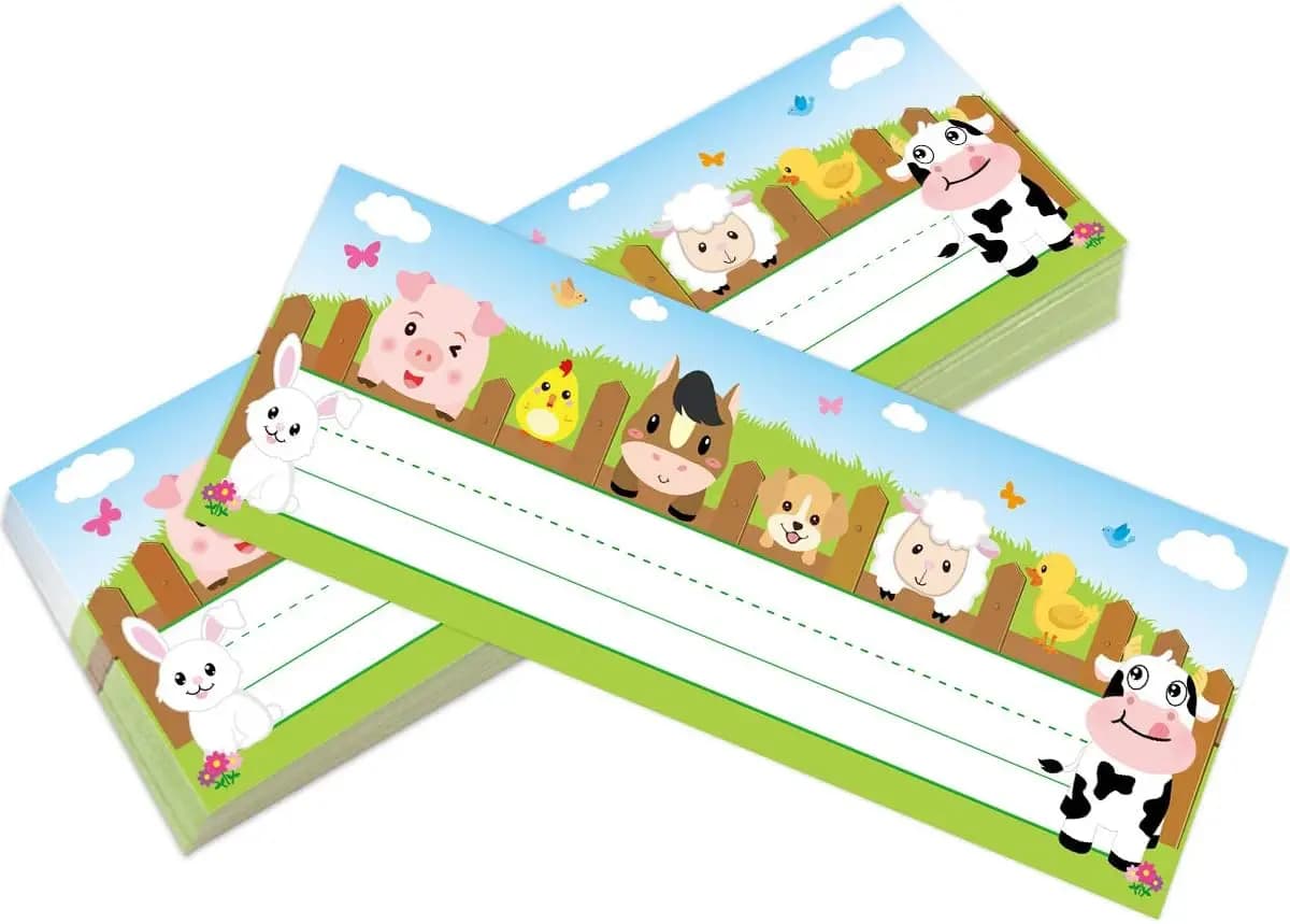 Set di 36 Targhette con Nomi di Animali da Fattoria per Decorazione Scrivania in Classe, Etichette con Area per la Scrittura per Studenti delle Scuole Primarie