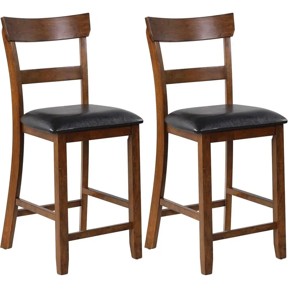 Set di 2 sgabelli da bar, sedia da bancone alta 25,5 pollici con schienale, cuscino imbottito, gambe in legno di gomma, sedia da pranzo vintage in legno