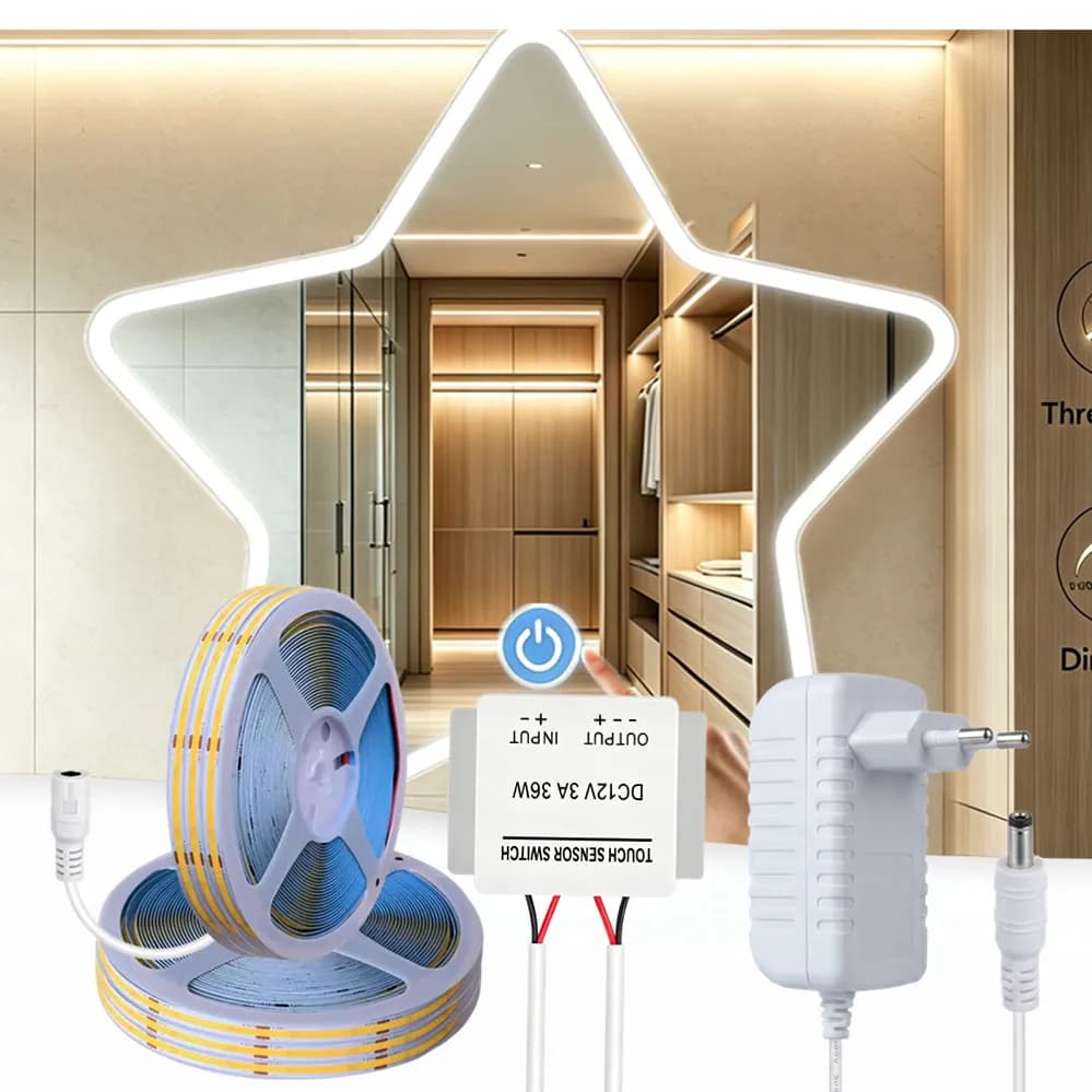 Dimmable Touch Control Bathroom Makeup Mirror DC 12V LED Light Strip Set Dressing Table Background Lighting Sensor Vanity Light